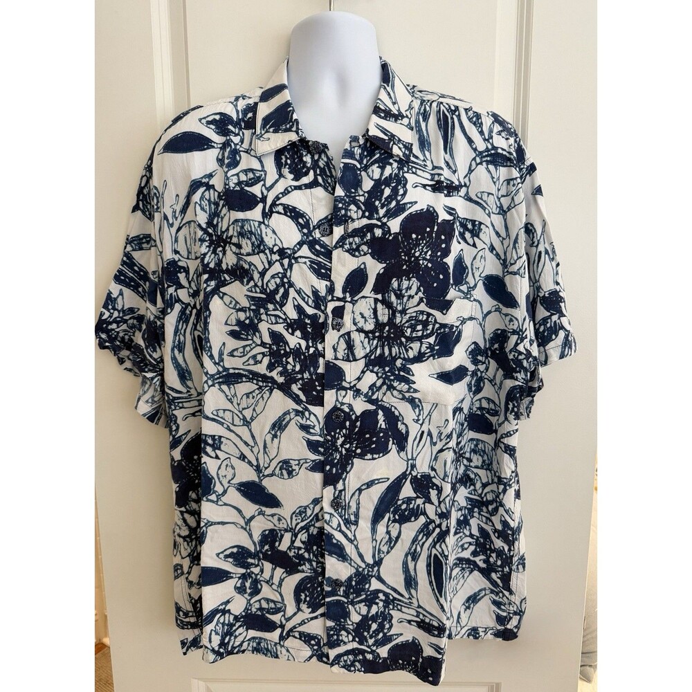 Jams World Men’s Hawaiian Aloha Short Sleeve Shirt, XL, “Hana”, Blue/White, EUC